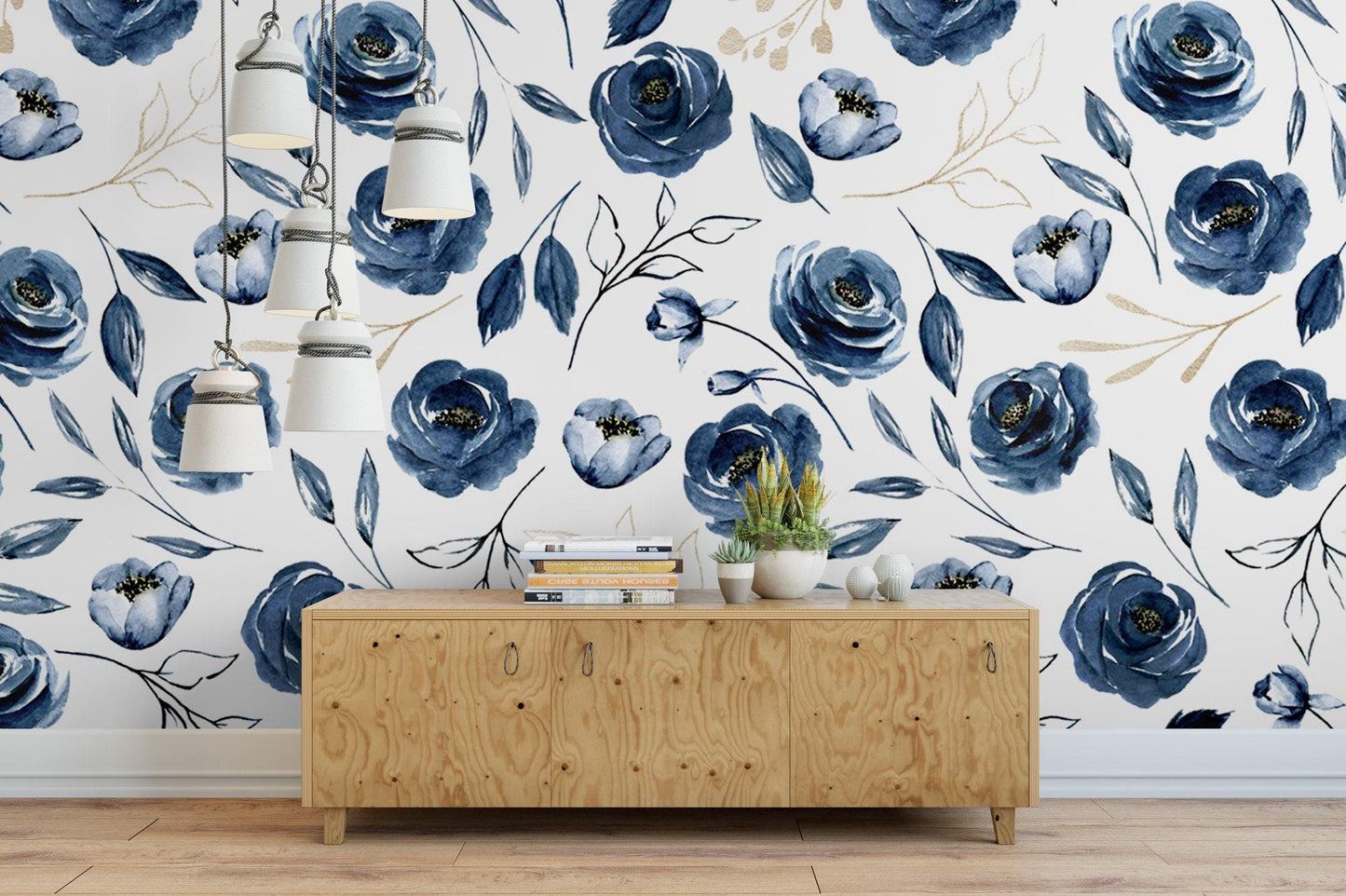 Blue Floral Navy Wallpaper MW1198lg