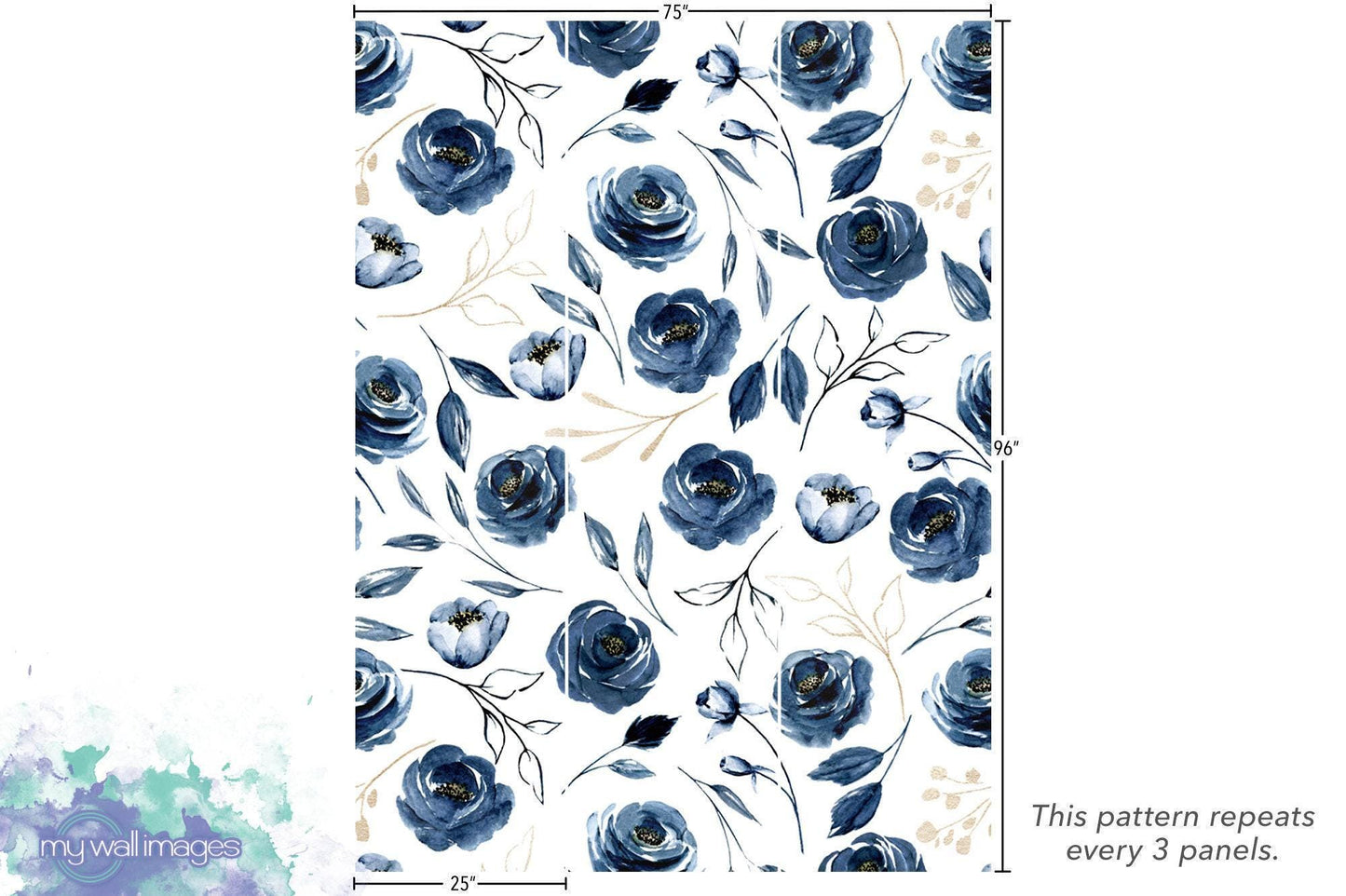 Blue Floral Navy Wallpaper MW1198lg