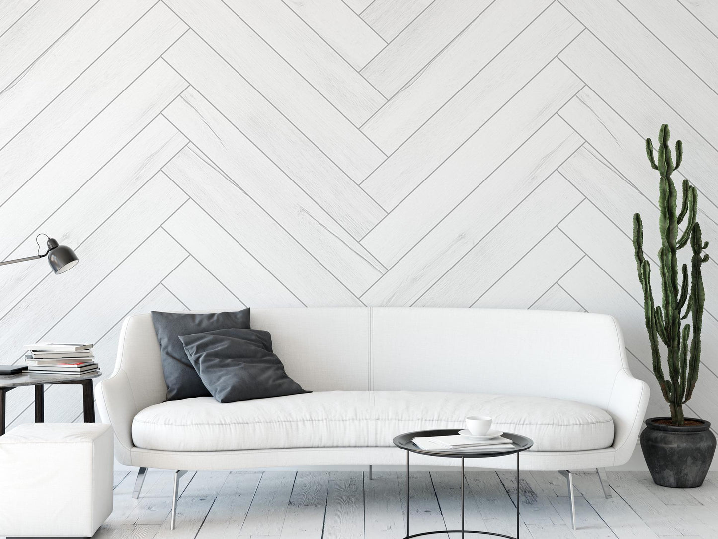 White Wood Herringbone, Shiplap Wallpaper MW1864