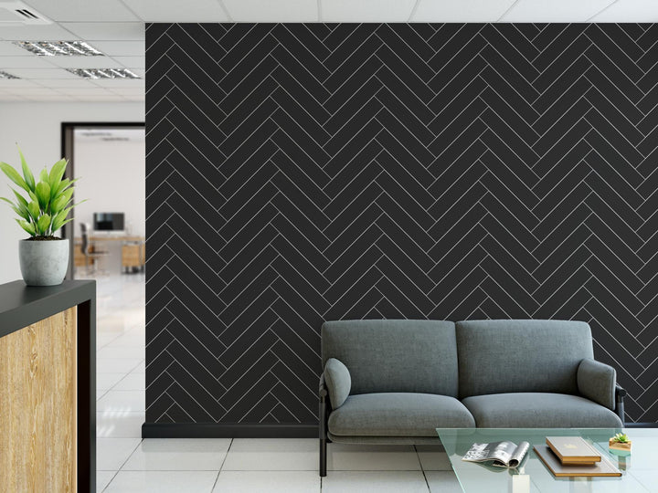 Black and White Herringbone Wallpaper MW1450