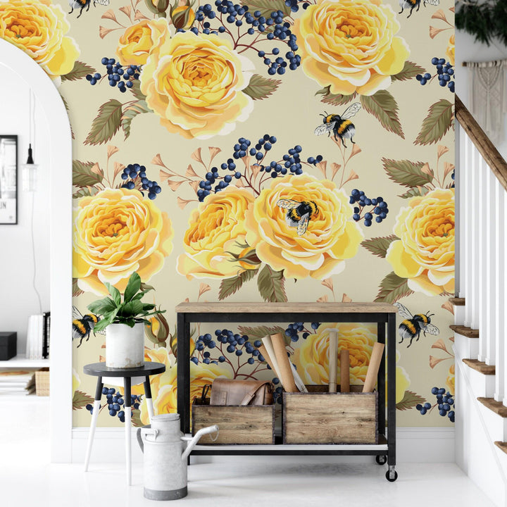 Yellow Roses Vintage Wallpaper MW1331