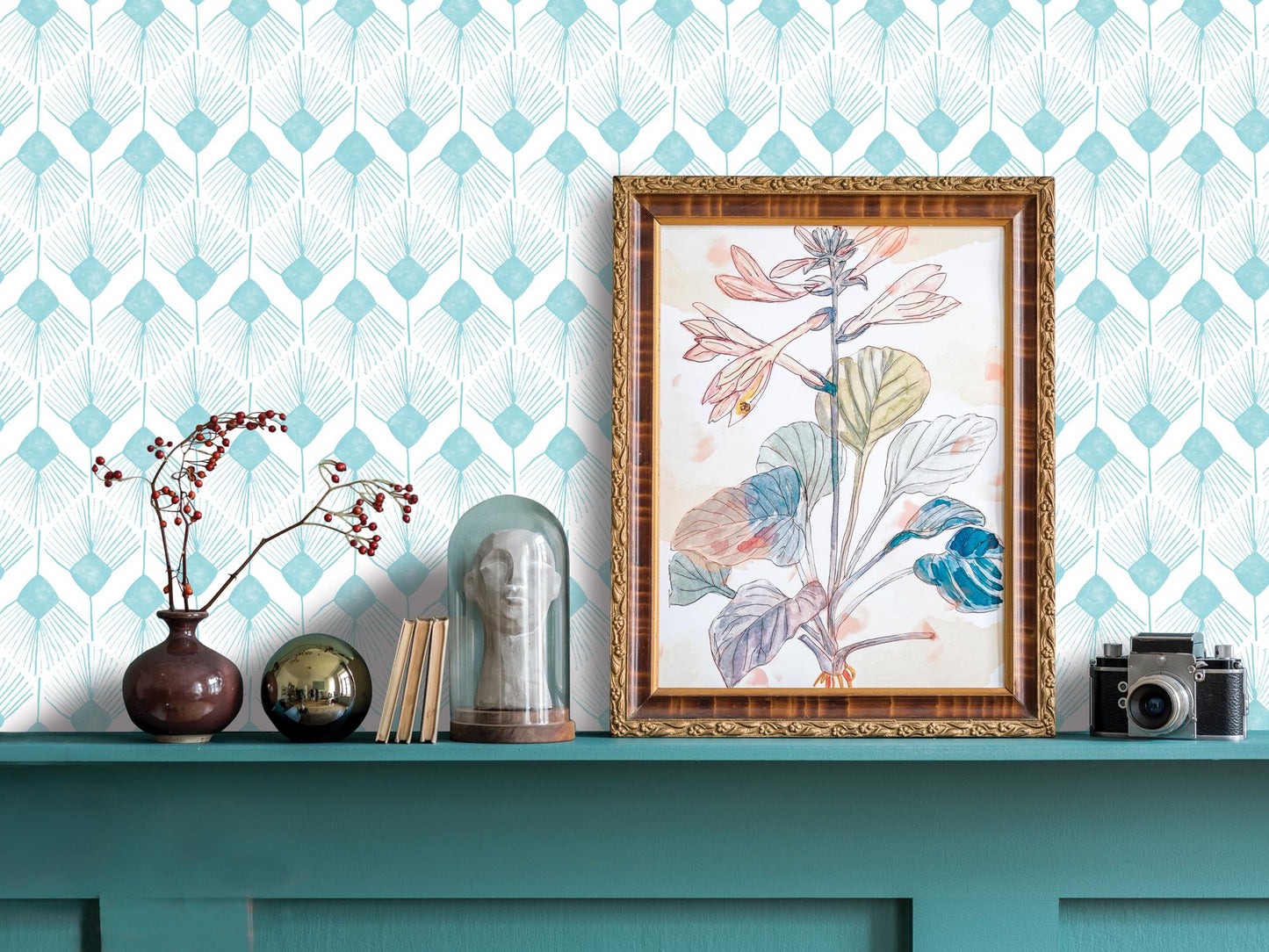 Soft Turquoise Zig Zag Boho Removable Wallpaper, Wall Art, Peel and Stick Wallpaper, Wall Decor, Accent Wall, Modern Art, Watercolor MW2063
