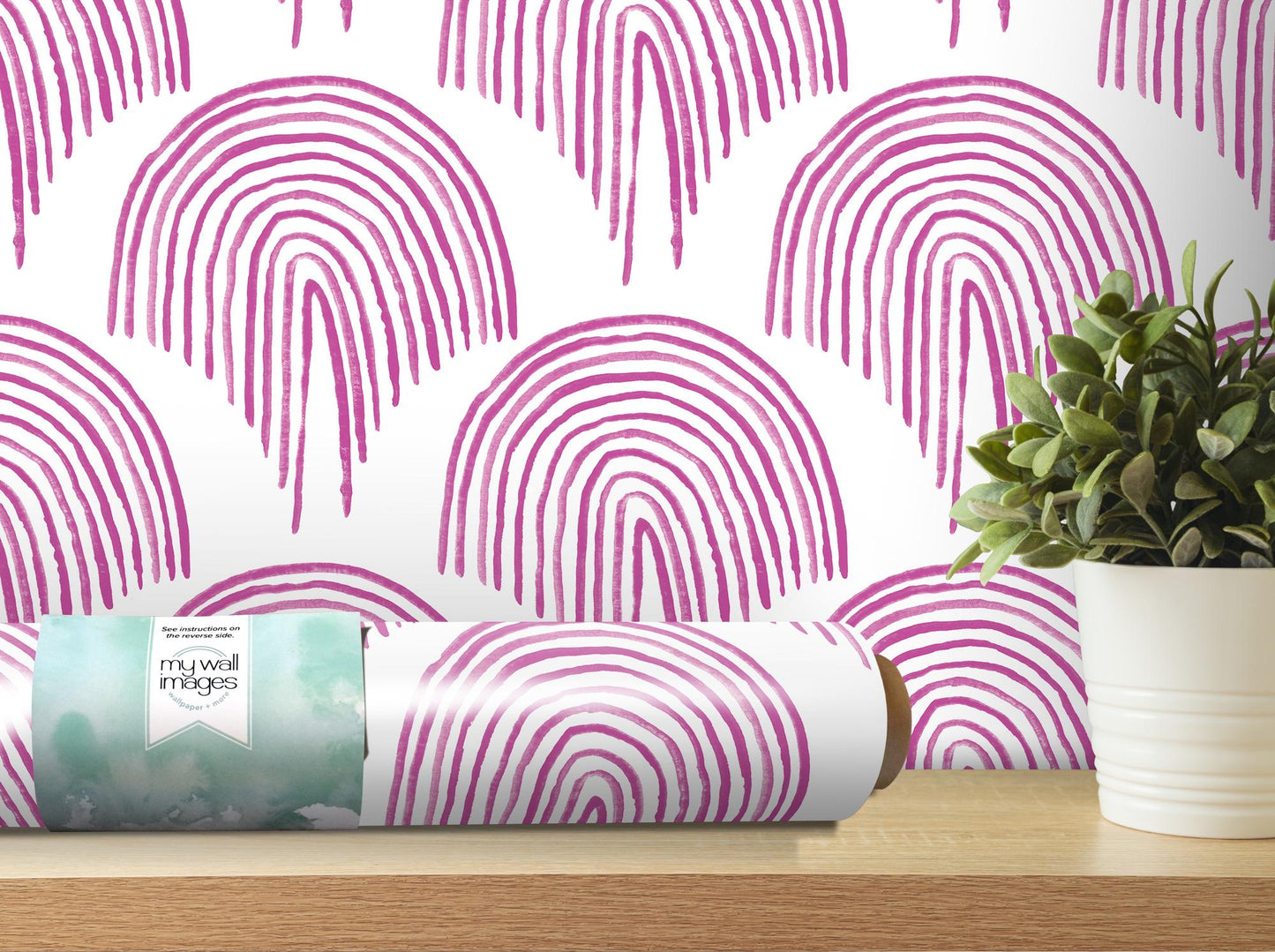 Magenta Boho Floating Rainbow Removable Wallpaper, Wall Art, Peel and Stick Wallpaper, Wall Decor, Teen Decor, Teen Room, Modern, MW2108