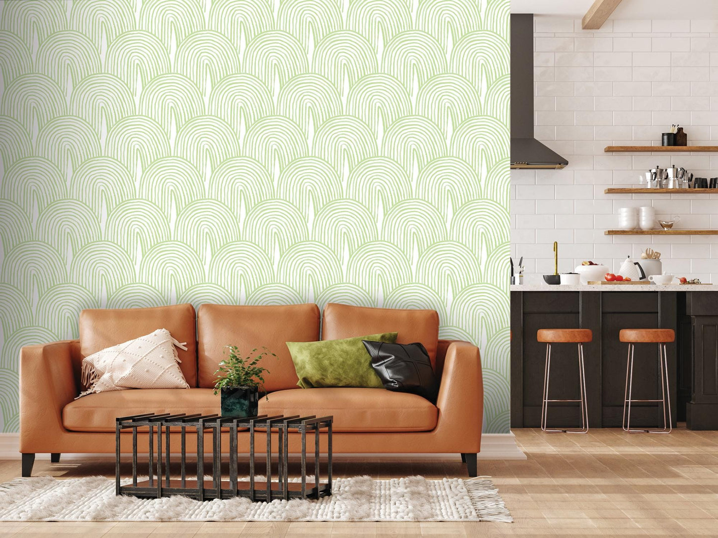 Lime Boho Watercolor Rainbow Removable Wallpaper, Wall Art, Peel and Stick Wallpaper, Wall Decor, Teen Room, Accent Wall, Nursery, MW2123