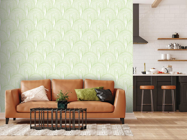 Lime Boho Watercolor Rainbow Removable Wallpaper, Wall Art, Peel and Stick Wallpaper, Wall Decor, Teen Room, Accent Wall, Nursery, MW2123