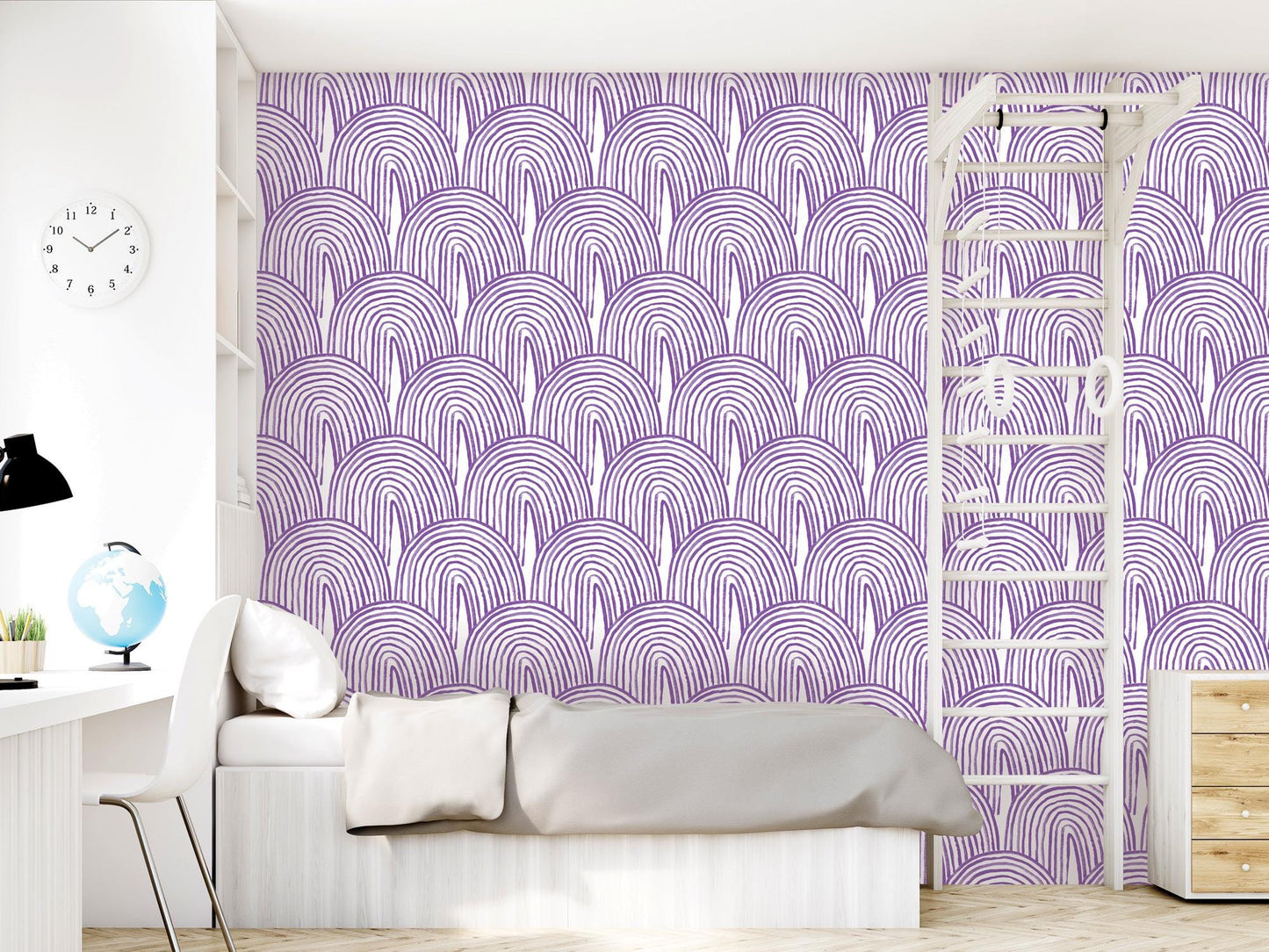 Purple Boho Watercolor Rainbow Removable Wallpaper, Wall Art, Peel and Stick Wallpaper, Wall Decor, Teen Room, Kids Room, Modern Art, MW2117