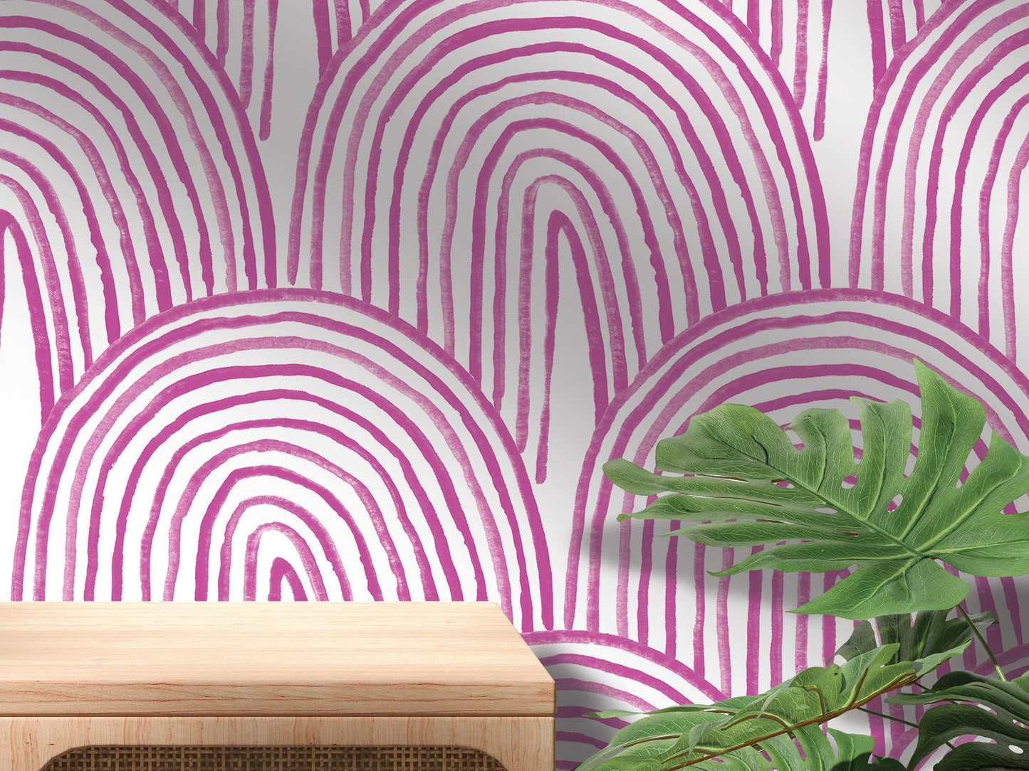 Magenta Boho Watercolor Rainbow Removable Wallpaper, Wall Art, Peel and Stick Wallpaper, Wall Decor, Teen Room, Accent Wall, Modern, MW2118