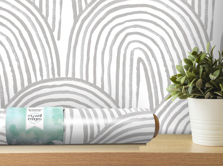 Beige Boho Watercolor Rainbow Removable Wallpaper, Wall Art, Peel and Stick Wallpaper, Wall Decor, Accent Wall, MW2127