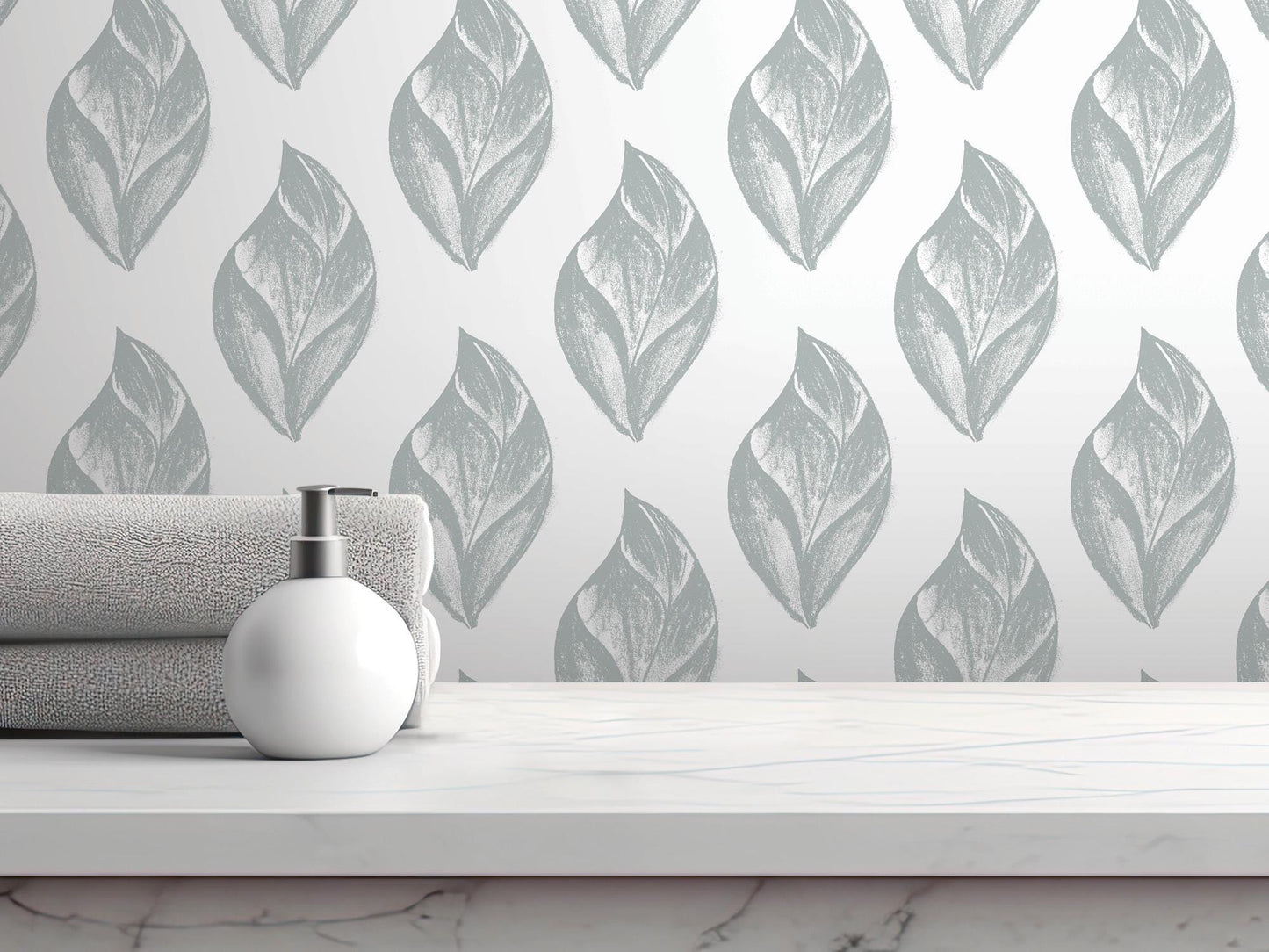 Gray Artsy Charcoal Leaves Removable Wallpaper, Wall Art, Peel and Stick Wallpaper, Wall Decor, Accent Wall, Nursery Decor, Bathroom, MW2085