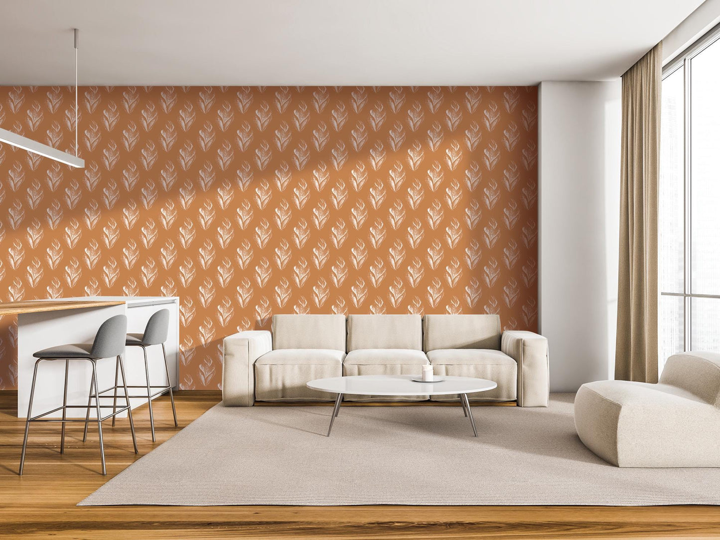 Weathered Orange Artsy Leaves Removable Wallpaper, Wall Art, Peel and Stick Wallpaper, Wall Decor, Accent Wall, Living Room Decor, MW2084