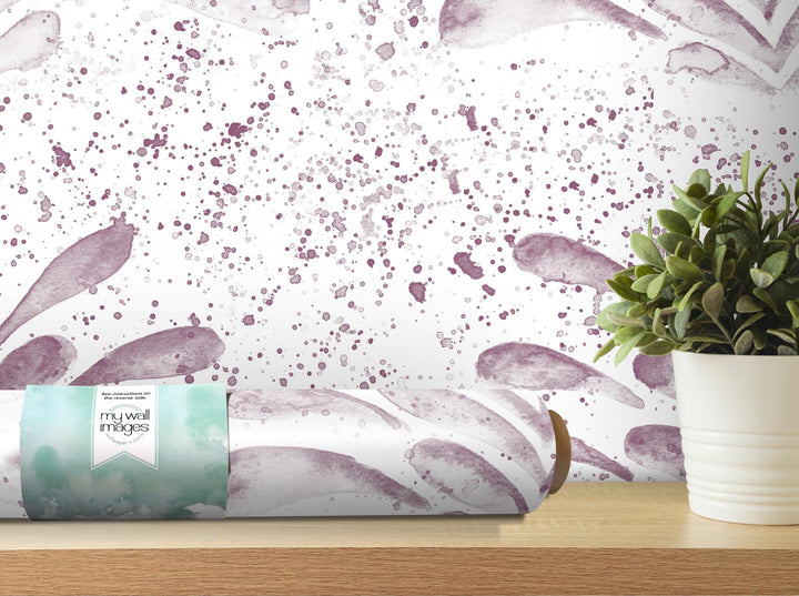 Wine Splashy Watercolor Fleur Removable Wallpaper, Wall Art, Peel and Stick Wallpaper, Wall Decor, Accent, Nursery, Teen, Kids Room, MW2094