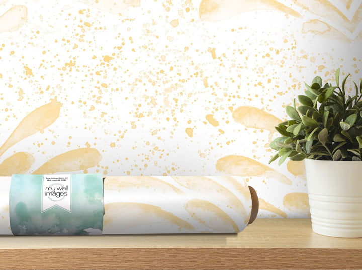 Yellow Splashy Watercolor Fleur Removable Wallpaper, Wall Art, Peel and Stick Wallpaper, Wall Decor, Nursery, Teen, Kids Room, MW2096