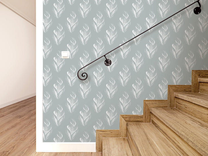 Weathered Gray Artsy Leaves Removable Wallpaper, Wall Art, Peel and Stick Wallpaper, Wall Decor, Accent Wall, Nursery Decor, Bedroom, MW2086