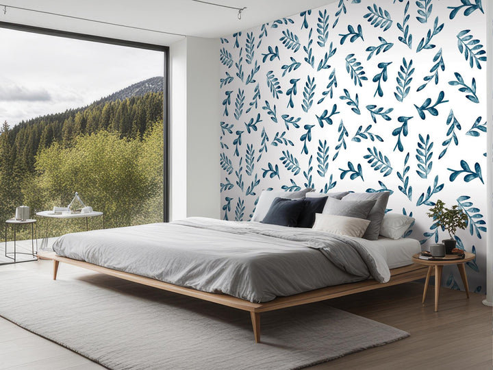 a bed sitting in a bedroom next to a large window