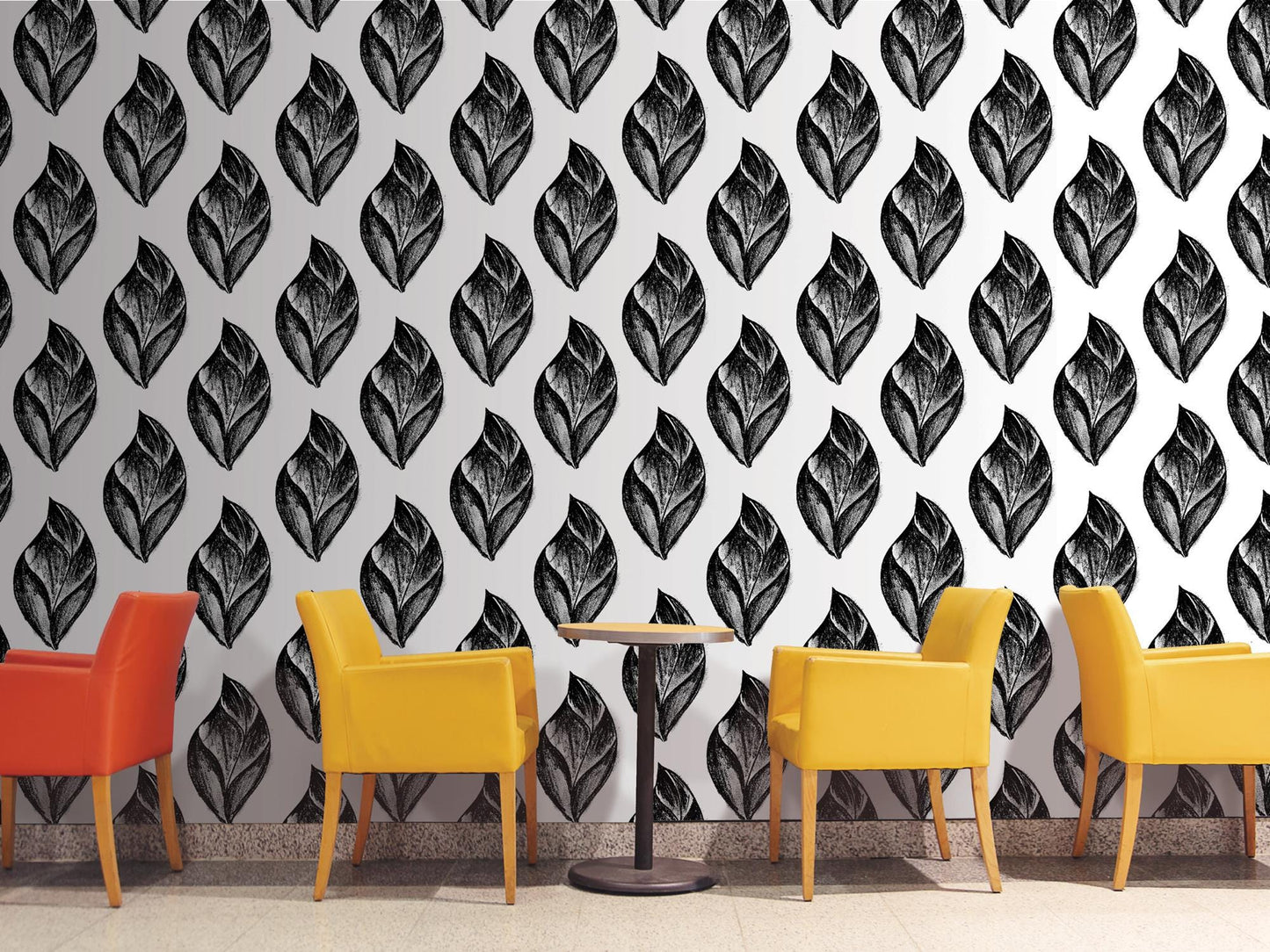 Black Artsy Charcoal Leaves Removable Wallpaper, Wall Art, Peel and Stick Wallpaper, Wall Decor, Accent Wall, Office Decor, Bedroom, MW2079