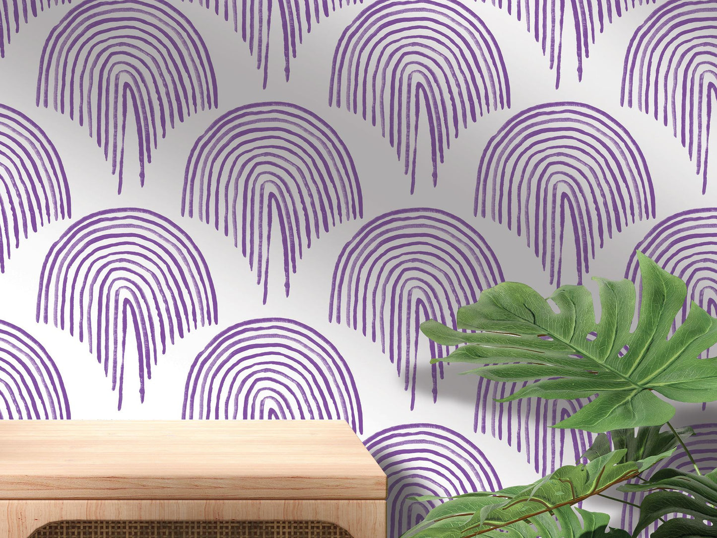 Purple Boho Floating Rainbow Removable Wallpaper, Wall Art, Peel and Stick Wallpaper, Wall Decor, Teen Decor, Kids Room, Modern, MW2106