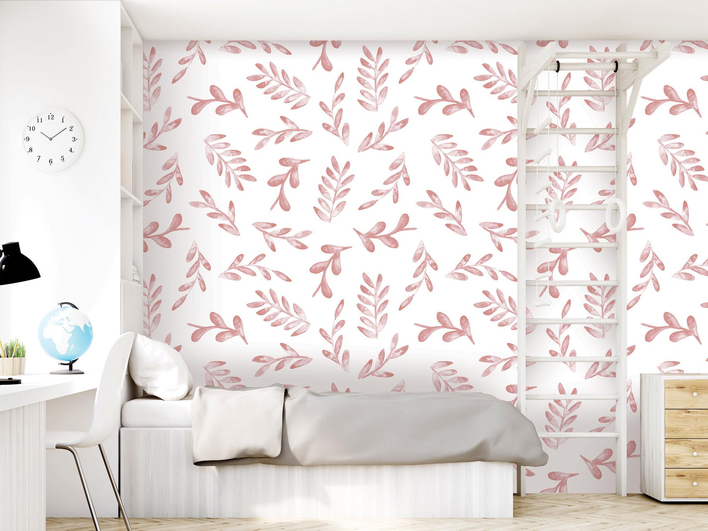 Floating Soft Wine Watercolor Leaves Removable Wallpaper, Wall Art, Peel and Stick Wallpaper, Wall Decor, Accent, Nursery, Bathroom, MW2022
