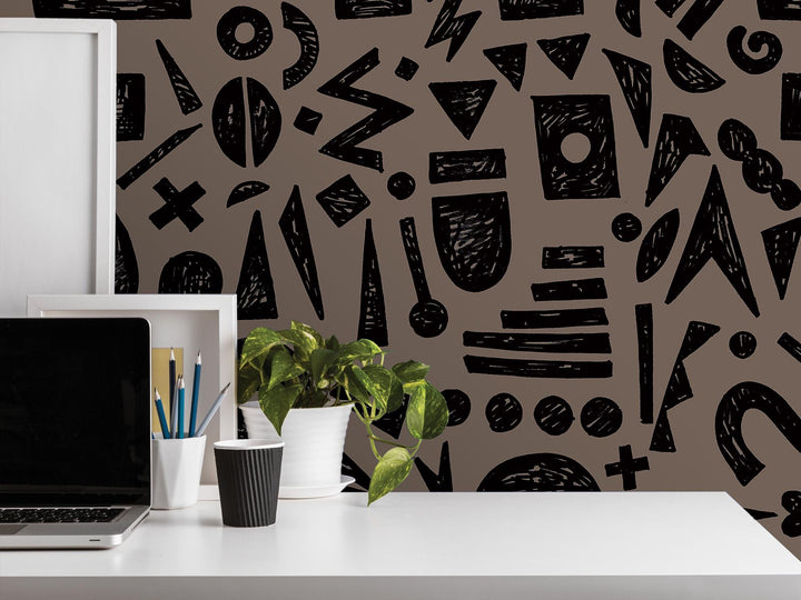 Doodle Graffiti Black Brown Removable Wallpaper, Wall Art, Peel and Stick Wallpaper, Wall Decor, Accent Wall, Gaming Room, Kids Room, MW2157