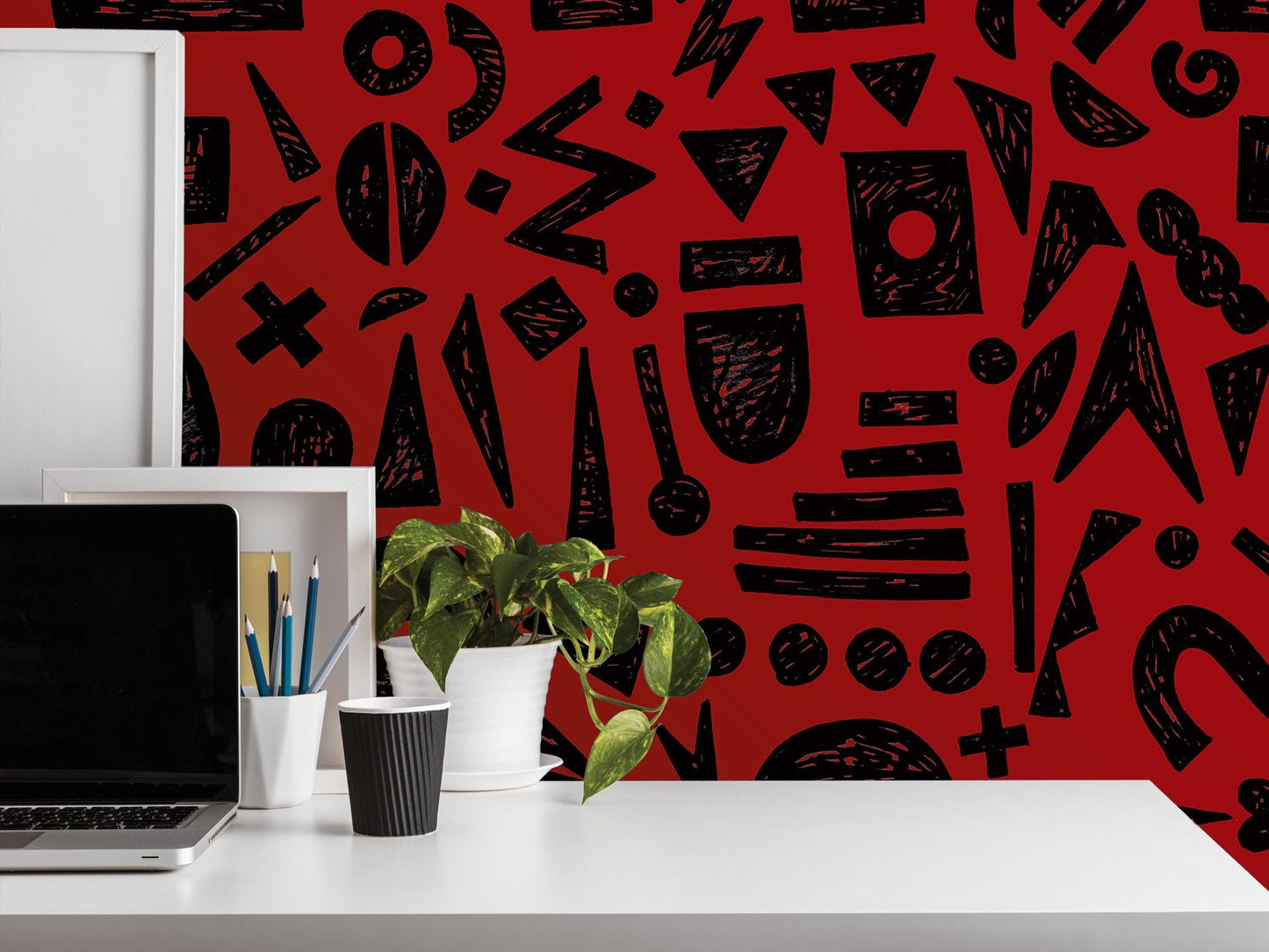 Doodle Graffiti Black Red Removable Wallpaper, Wall Art, Peel and Stick Wallpaper, Wall Decor, Accent Wall, Gaming Room, Kids Room, MW2151