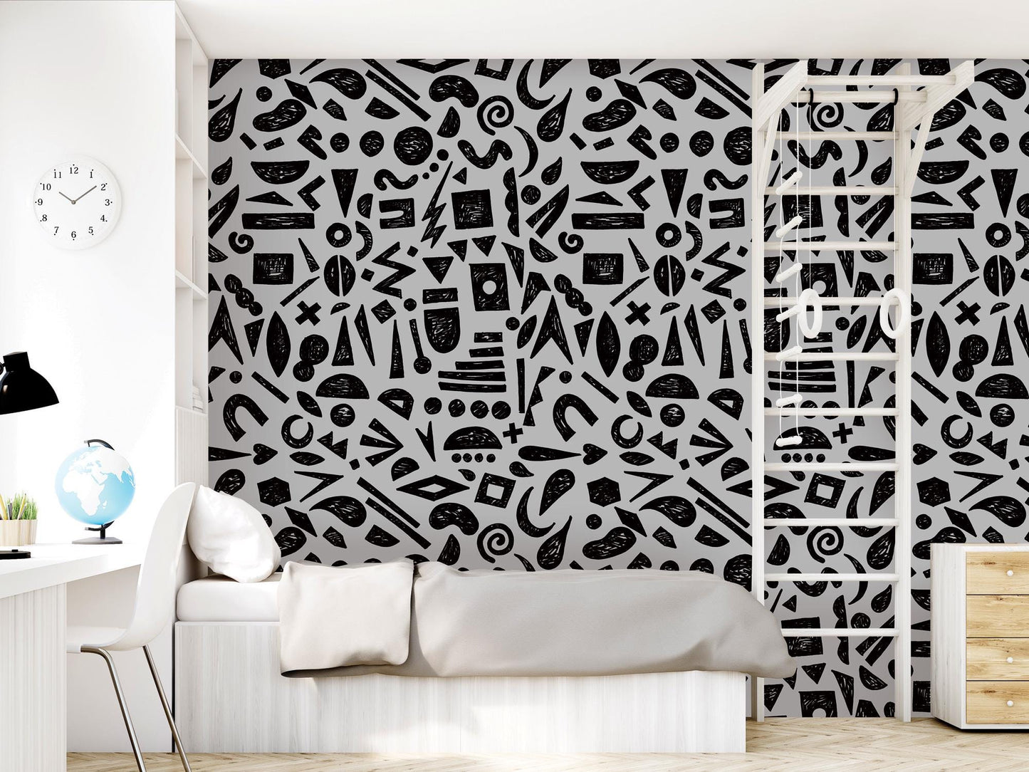 Doodle Graffiti Black Gray Removable Wallpaper, Wall Art, Peel and Stick Wallpaper, Wall Decor, Accent Wall, Gaming Room, Kids Room, MW2159