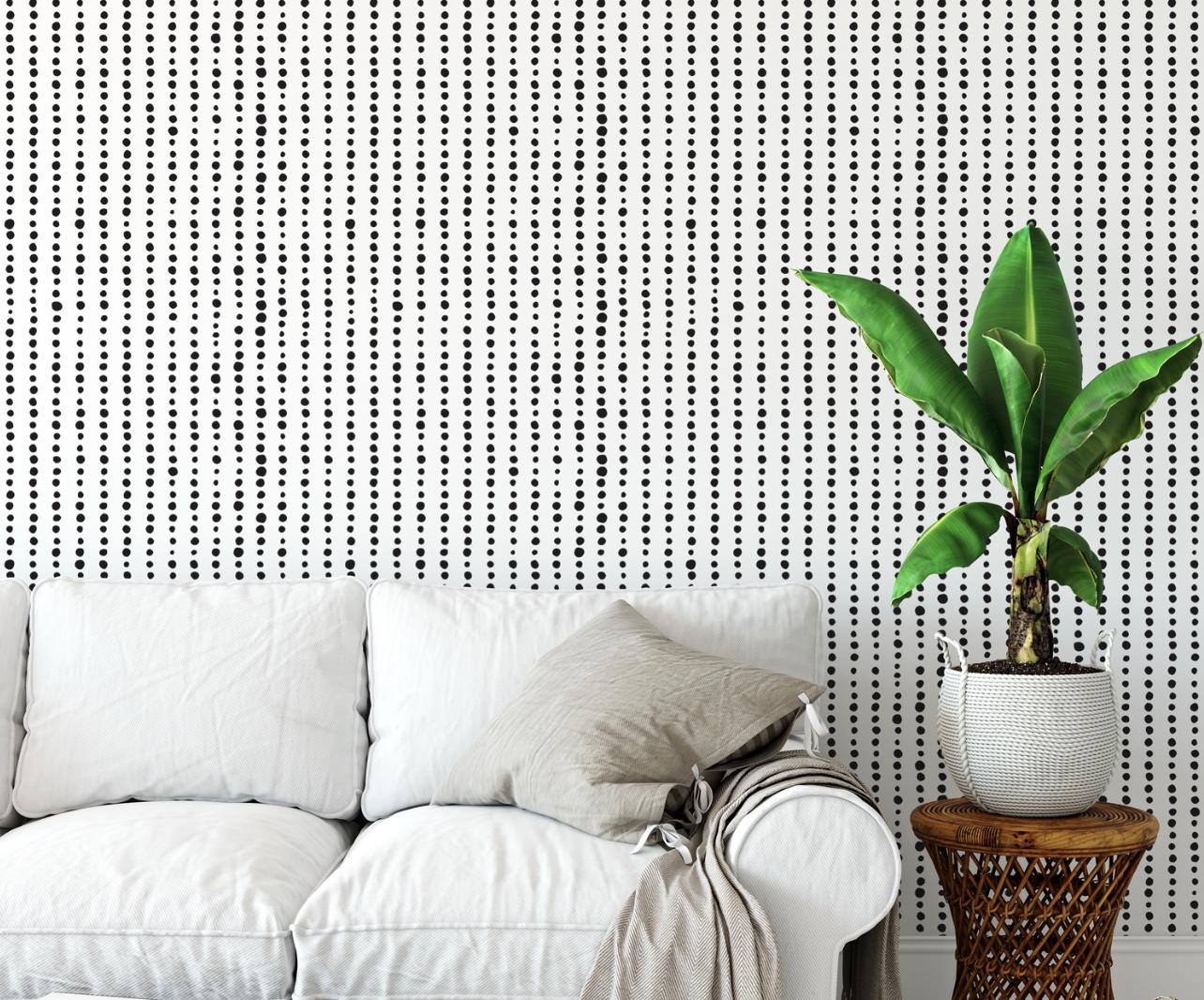 Artsy Black Dots Lines Modern Removable Wallpaper, Wall Art, Peel and Stick Wallpaper, Reusable, Mural Decor, Accent (Small Scale) MW1422sm