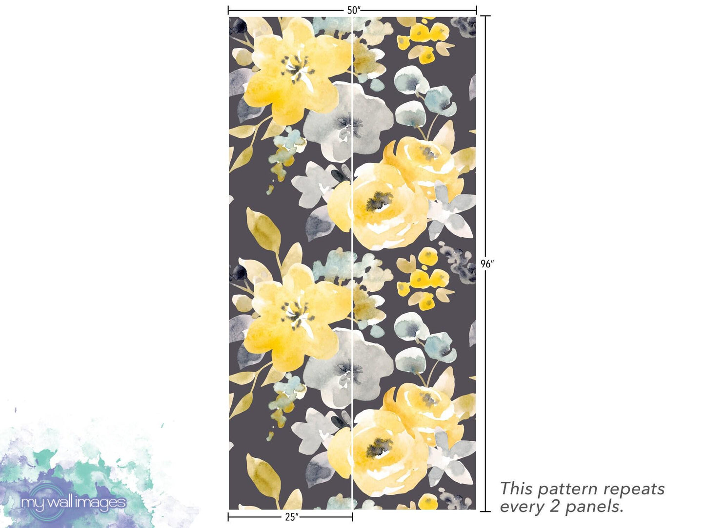 Watercolor Gray & Yellow Floral Wallpaper MW1042