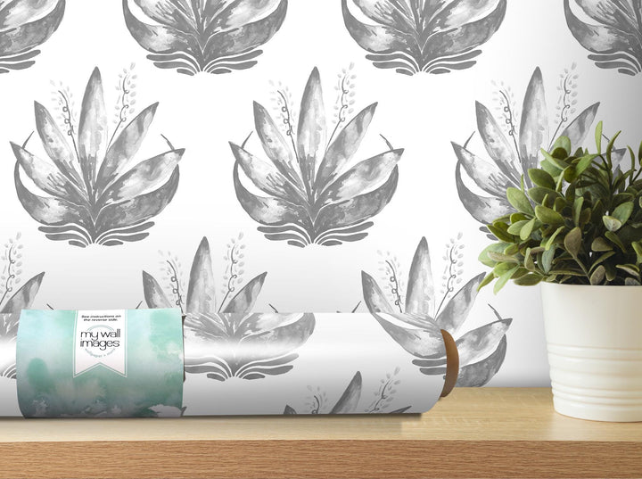 Watercolor Fleur Gray Removable Wallpaper, Wall Art, Peel and Stick Wallpaper, Wall Decor, Accent Wall, Teen Room, Trendy Teen, MW1971