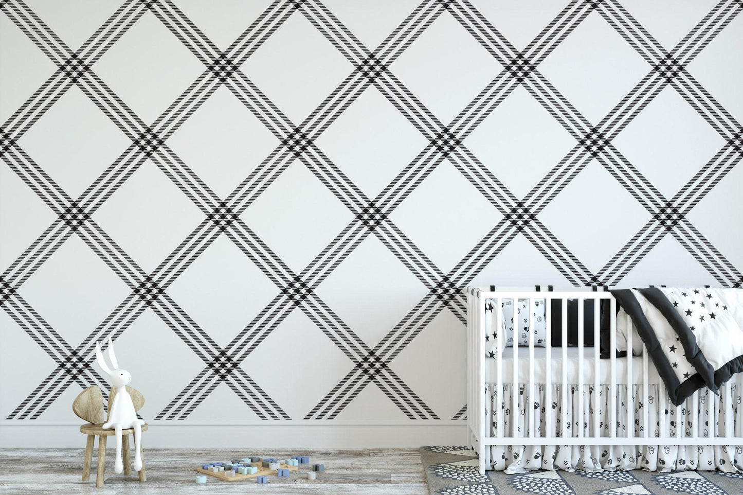 Plaid Black and White Plaid Wallpaper MW1404