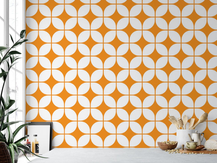Orange & White 60's Geometric Wallpaper MW1305