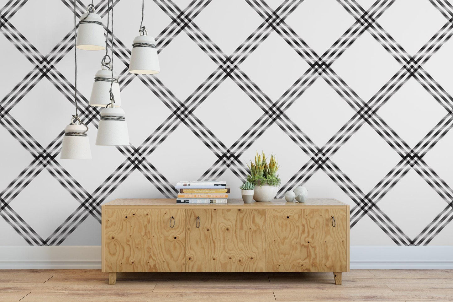 Plaid Black and White Plaid Wallpaper MW1404