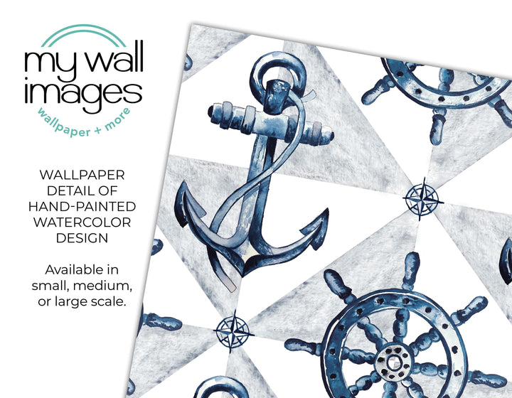 Anchor Nautical Compass, Removable Wallpaper, Peel and Stick Wallpaper, Wall Mural, Room Decor, Accent Wall, Bath, Lake Beach House, Custom