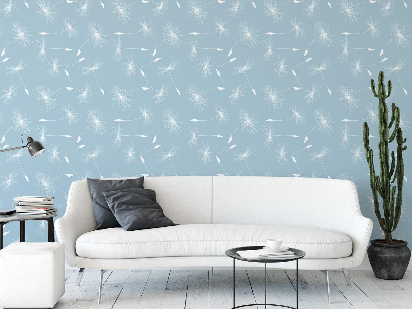 Light Blue White Dandelion Seeds Wallpaper MW1689sm