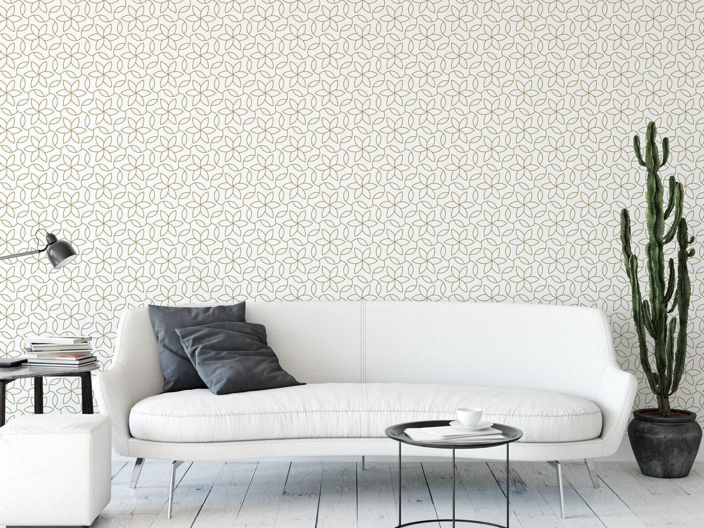 Small Golden Flowers on White Wallpaper MW1385sm
