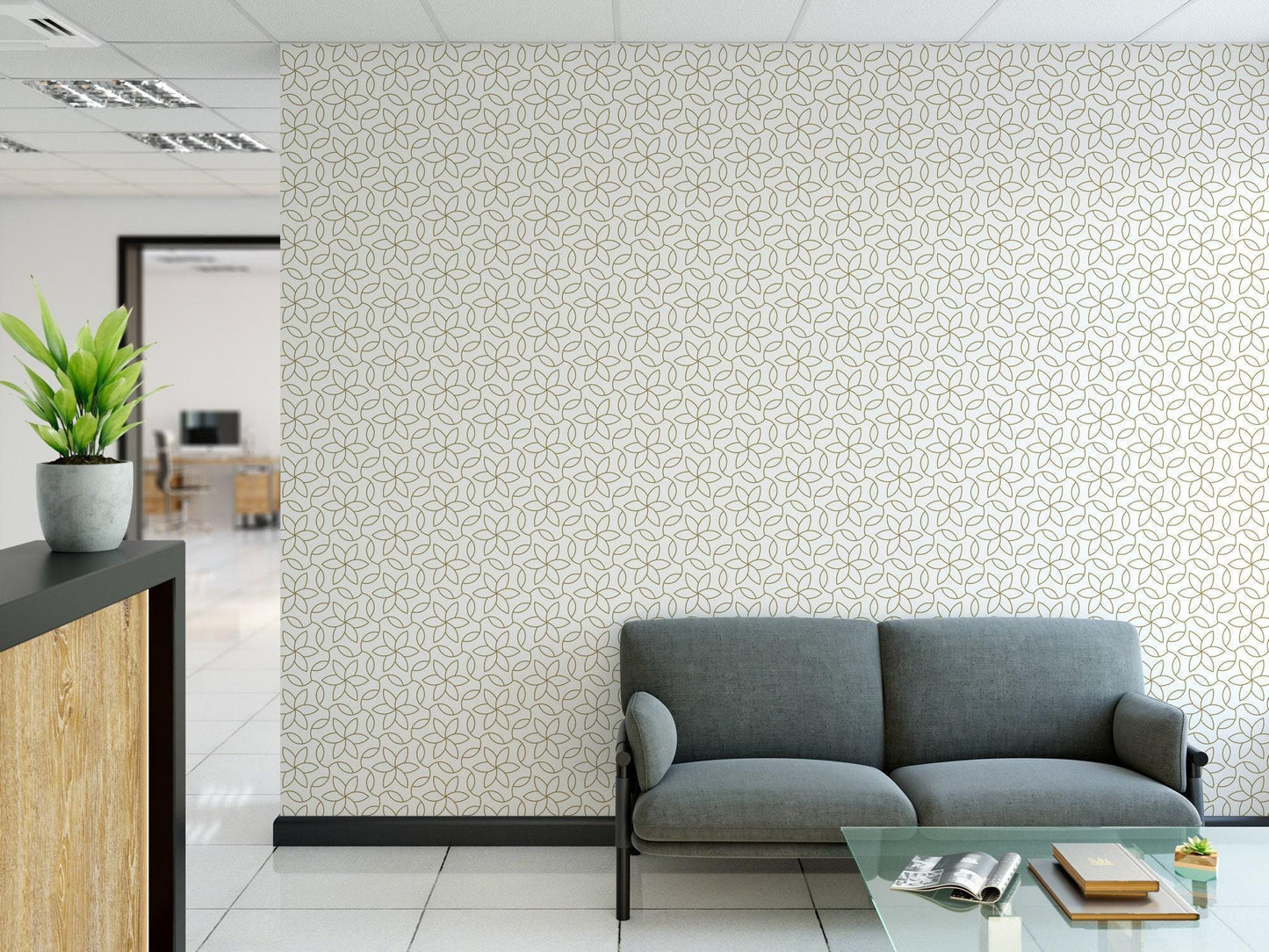 Small Golden Flowers on White Wallpaper MW1385sm