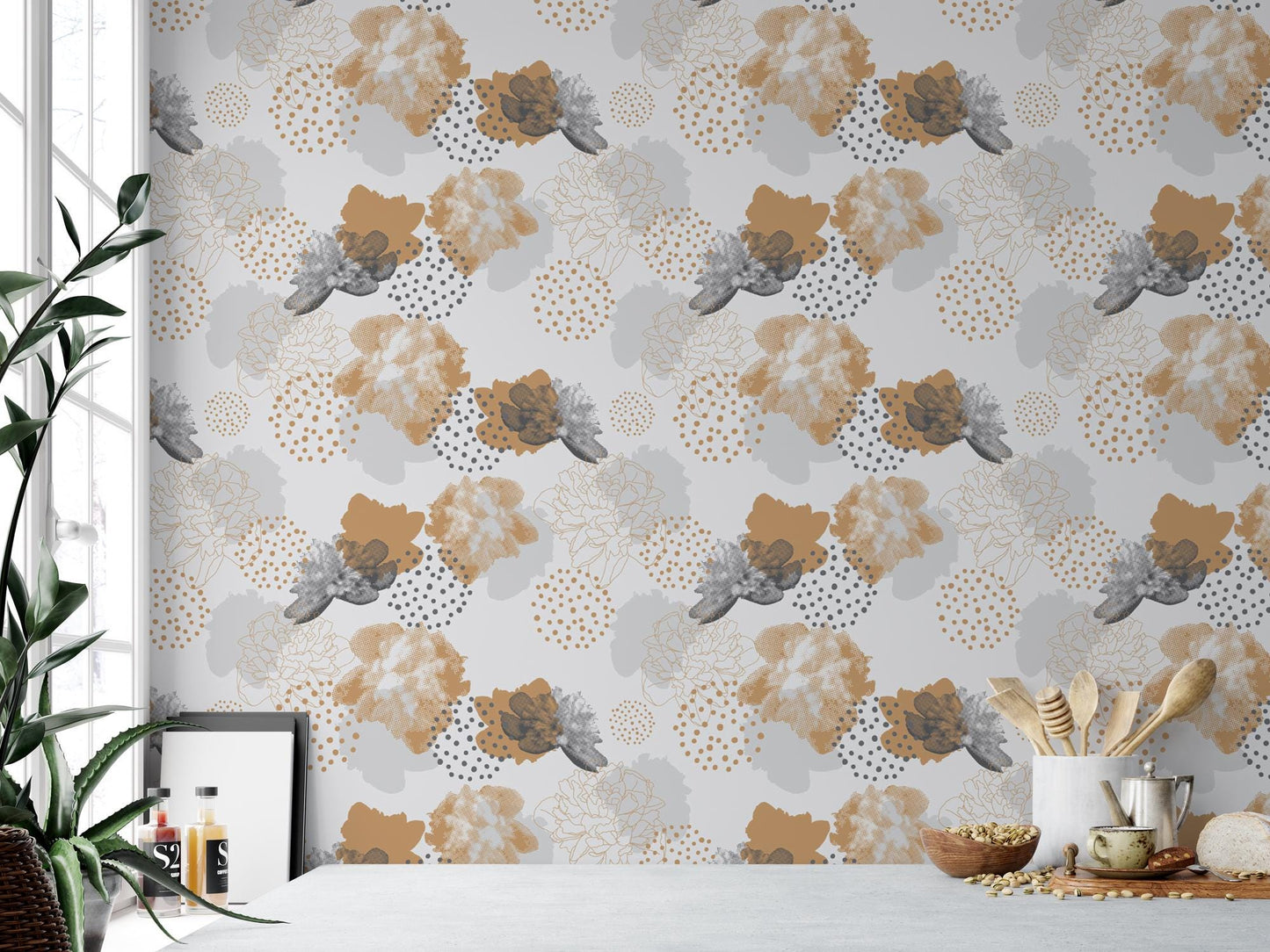 a wall with a flower pattern on it
