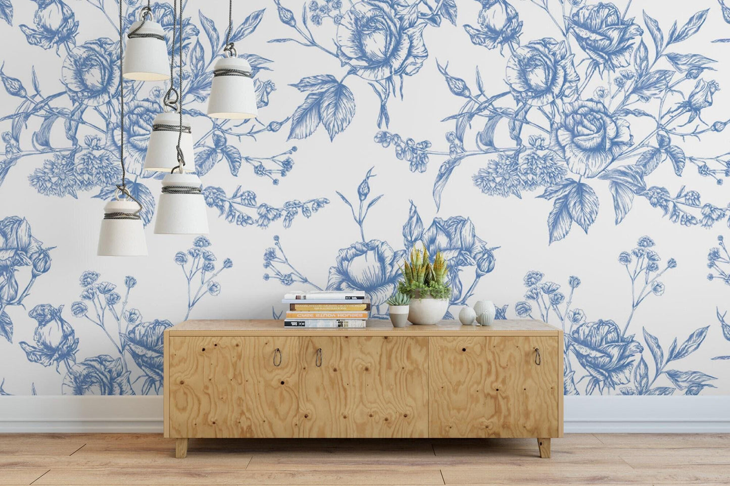 French Provincial Blue Roses Wallpaper MW1502