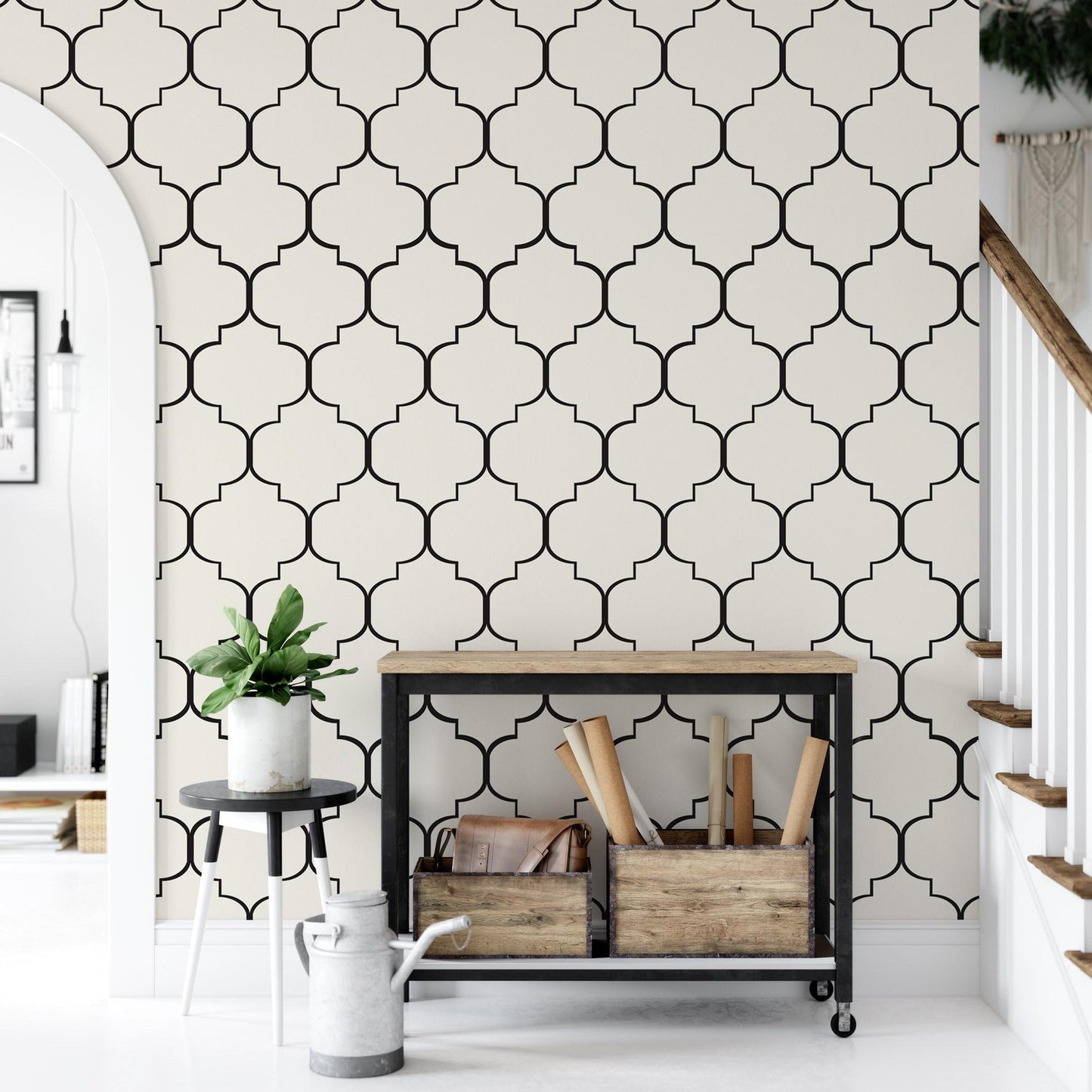 Black and Cream Moroccan Wallpaper MW1555