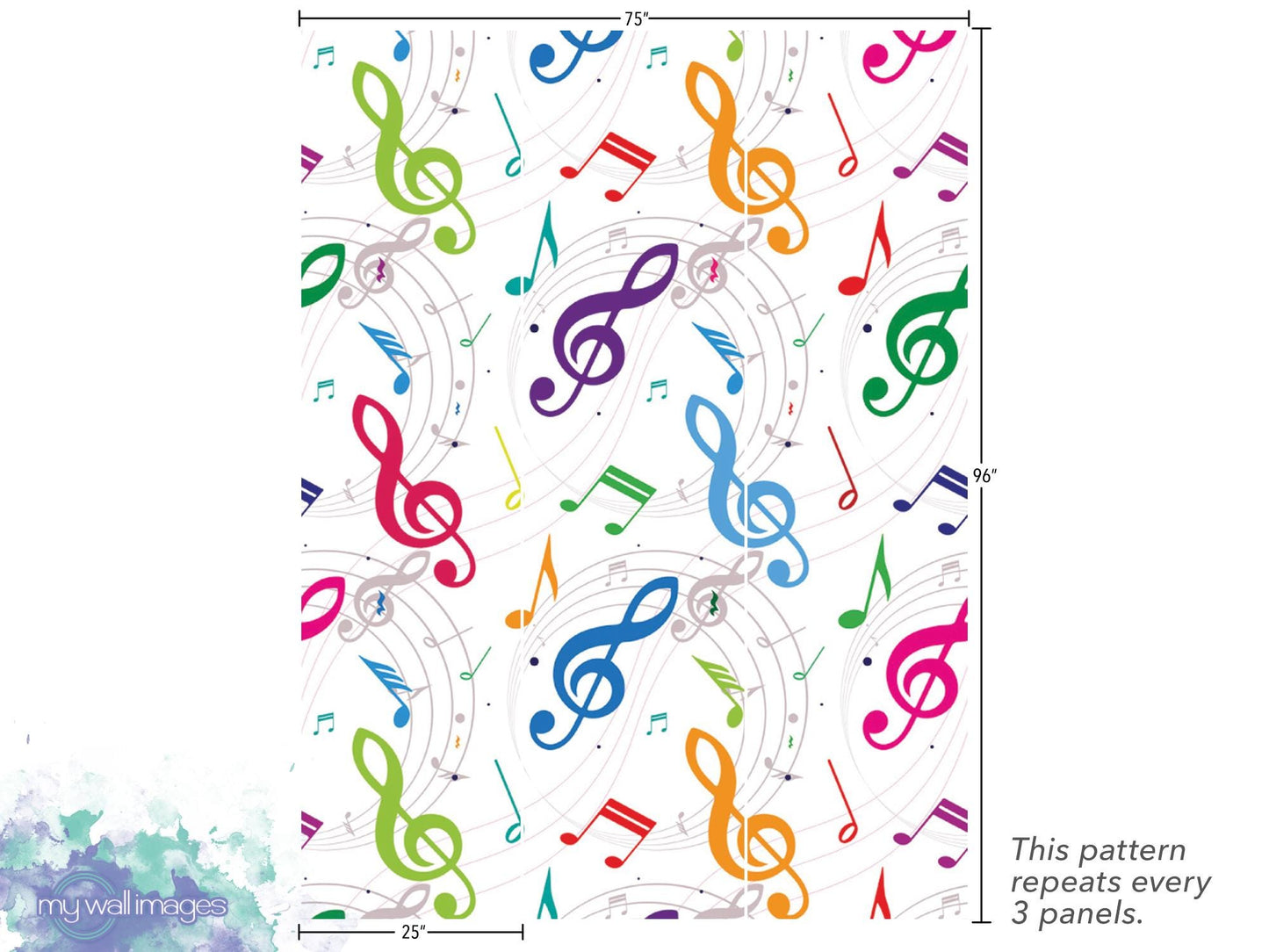a sheet of colorful music notes on a white background