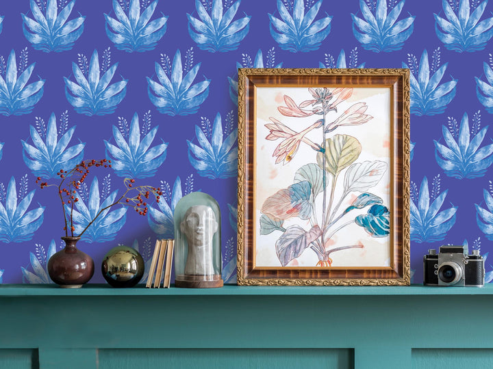 Watercolor Fleur Bright Blue Removable Wallpaper, Wall Art, Peel and Stick Wallpaper, Wall Decor, Accent Wall, Teen Room, Trendy Teen MW1993