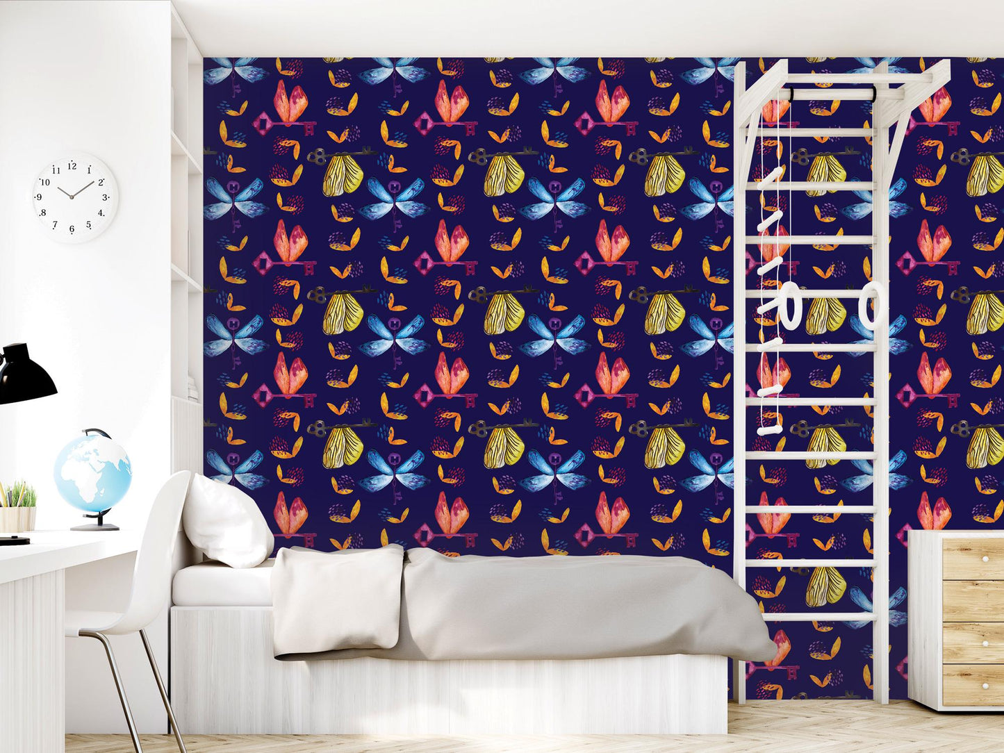 Colorful Potter Flying Keys Purple Removable Wallpaper, Wall Art, Peel and Stick Wallpaper, Wall Decor, Harry Pottery, Kids Room, Art MW2045