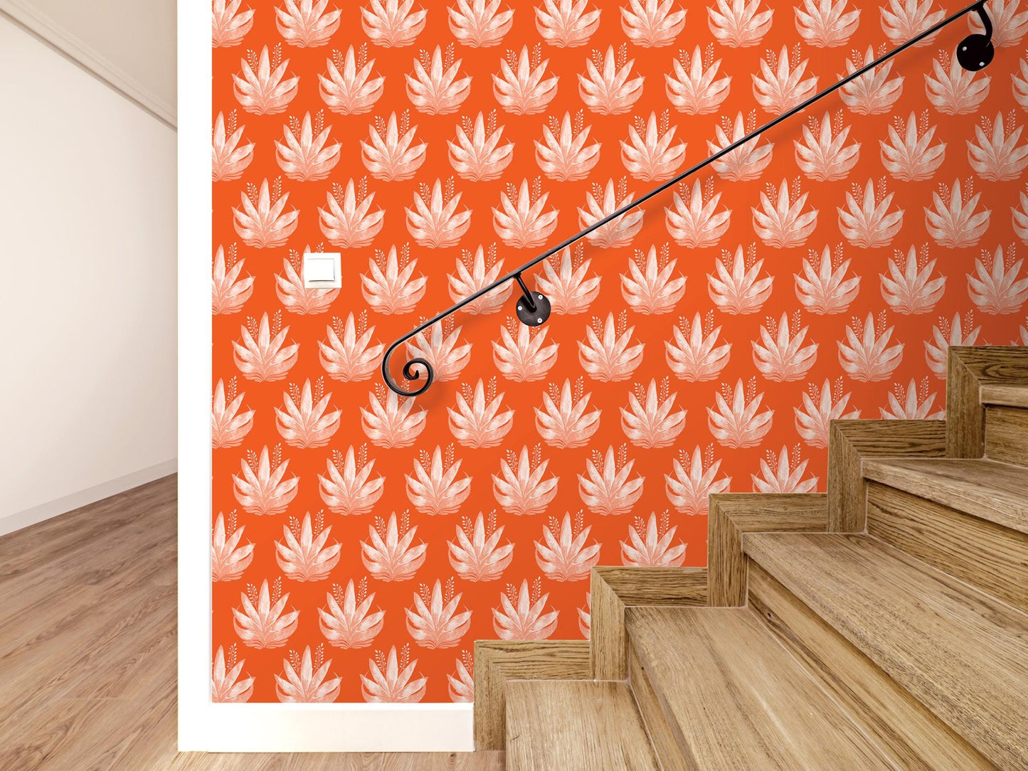 Watercolor Fleur Orange Removable Wallpaper, Wall Art, Peel and Stick Wallpaper, Wall Decor, Accent Wall, Teen Room, Trendy Teen, MW1986