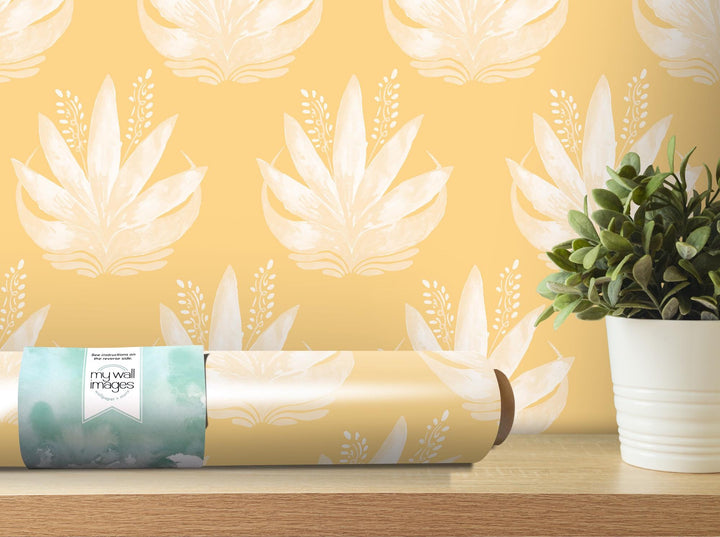 Watercolor Fleur Yellow Removable Wallpaper, Wall Art, Peel and Stick Wallpaper, Wall Decor, Accent Wall, Teen Room, Trendy Teen, MW1984