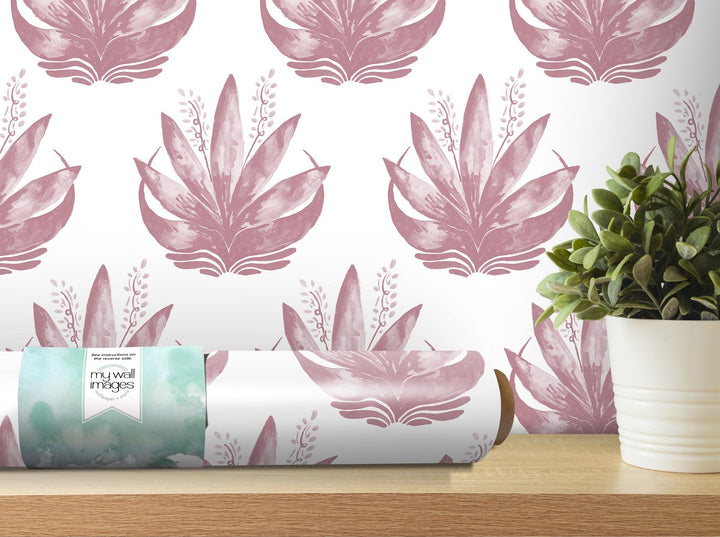 Watercolor Fleur Wine Pink Removable Wallpaper, Wall Art, Peel and Stick Wallpaper, Wall Decor, Accent Wall, Teen Room, Trendy Teen, MW1978
