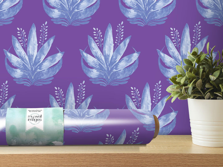 Watercolor Fleur Purple Removable Wallpaper, Wall Art, Peel and Stick Wallpaper, Wall Decor, Accent Wall, Teen Room, Trendy Teen, MW1992