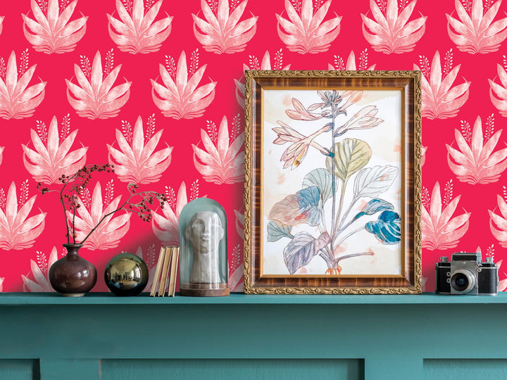 Watercolor Fleur Dark Magenta Removable Wallpaper, Wall Art, Peel and Stick Wallpaper, Wall Decor, Accent Wall, Teen Room, Trendy, MW1989