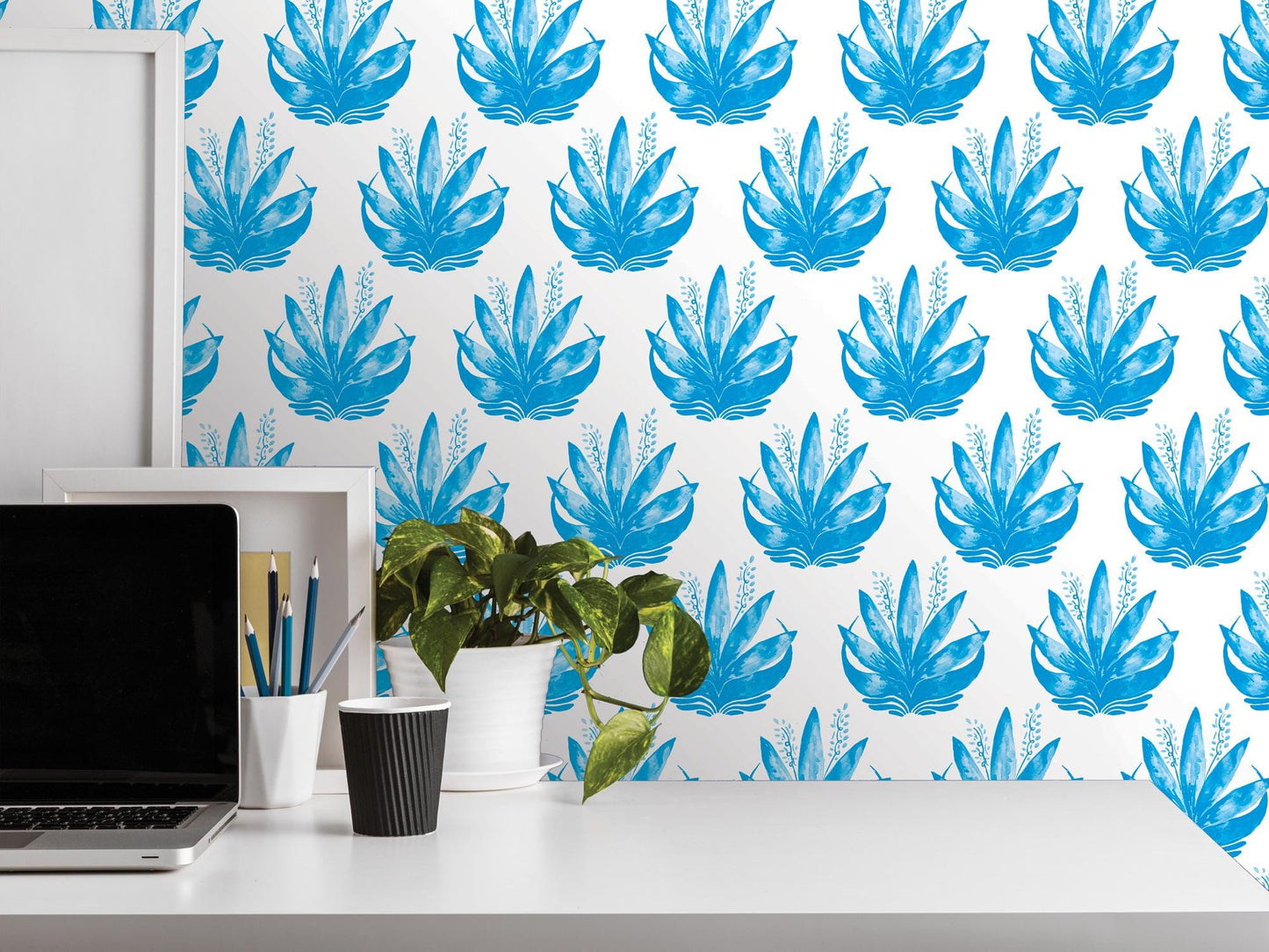 Watercolor Fleur Bright Blue Removable Wallpaper, Wall Art, Peel and Stick Wallpaper, Wall Decor, Accent Wall, Teen Room, Trendy Teen MW1974