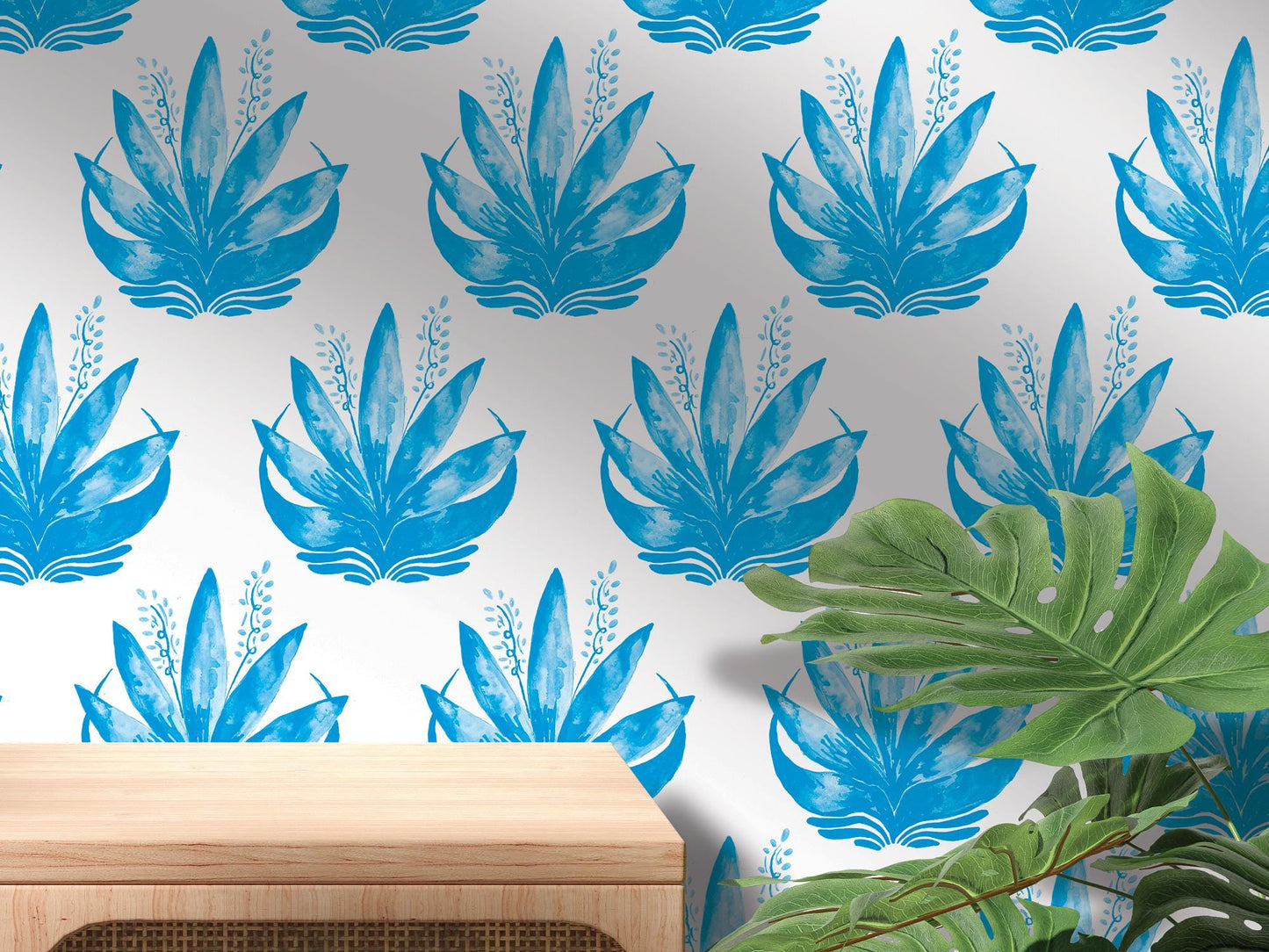 Watercolor Fleur Bright Blue Removable Wallpaper, Wall Art, Peel and Stick Wallpaper, Wall Decor, Accent Wall, Teen Room, Trendy Teen MW1974