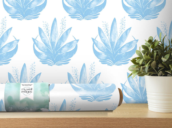 Watercolor Fleur Sky Blue Removable Wallpaper, Wall Art, Peel and Stick Wallpaper, Wall Decor, Accent Wall, Teen Room, Trendy Teen, MW1973