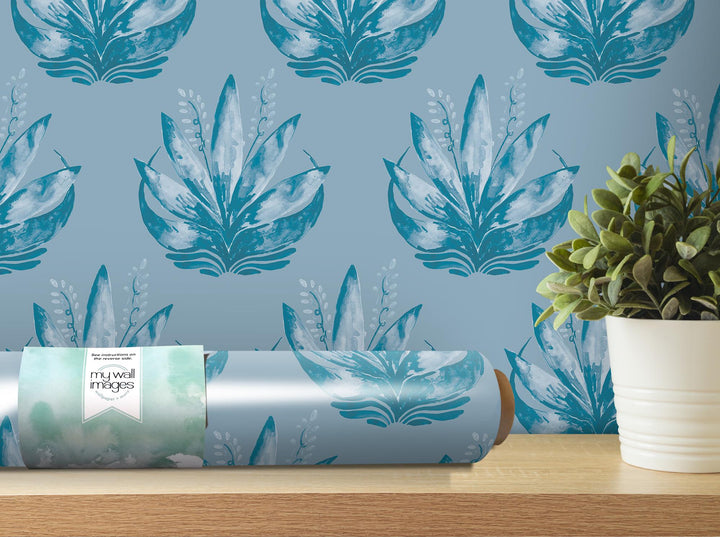 Watercolor Fleur Light Blue Removable Wallpaper, Wall Art, Peel and Stick Wallpaper, Wall Decor, Accent Wall, Teen Room, Trendy Teen, MW1979
