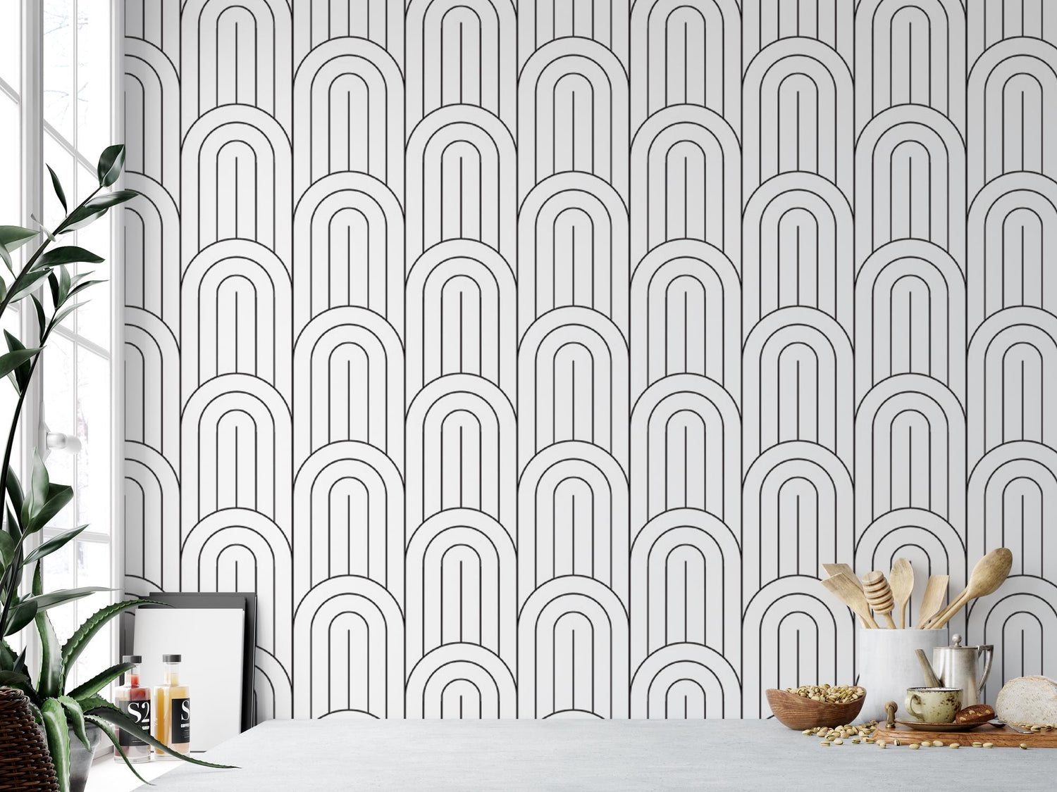 Geometric Black and White Wallpaper MW1400